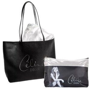 NWT CELINE DION Collection PU Leather Tote and Combo Silver Pouch + STORE DEMO